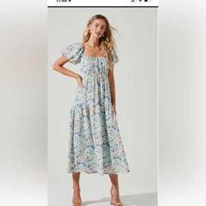 ASTR THE LABEL Puff Sleeve Floral Cotton Midi Dress